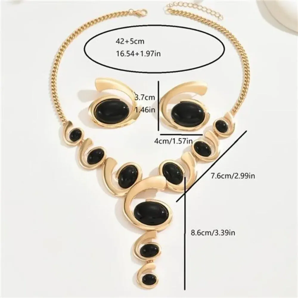 Golden Jewelry Set Kleo Black Boho Western Double Layered Chunky Vintage choker
